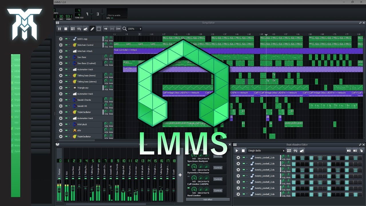 The LMMS digital audio workstation interface, a free DAW for recording and making music on Linux
