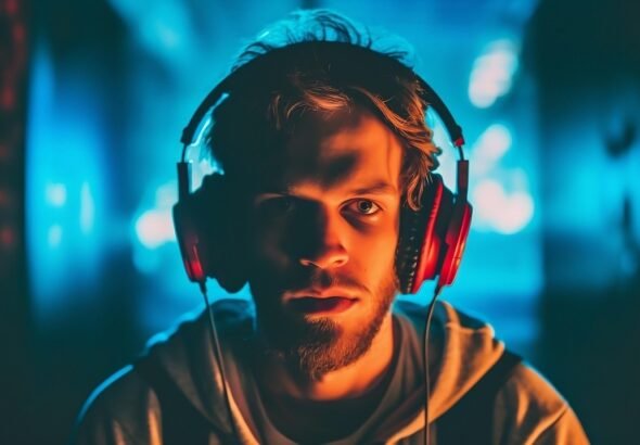 ai generated, boy, earphones, audio, dj, entertainment, expression, face, fun, guy, handsome, headphones, headset, lifestyle, listen, man, music, sound